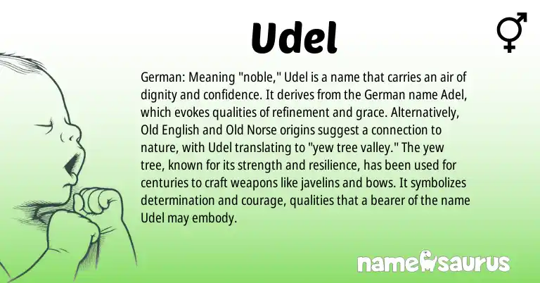 Infographic about Udel name meaning, Udel is a name from German, Old Norse, Old English origin(s).