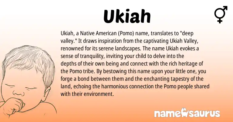 Infographic about Ukiah name meaning, Ukiah is a name from Native American, Pomo origin(s).