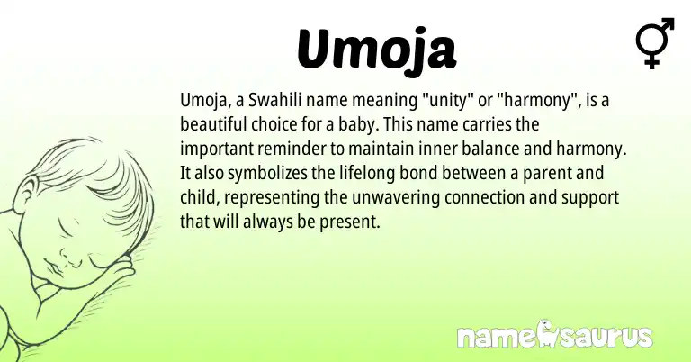 Infographic about Umoja name meaning, Umoja is a name from Swahili origin(s).