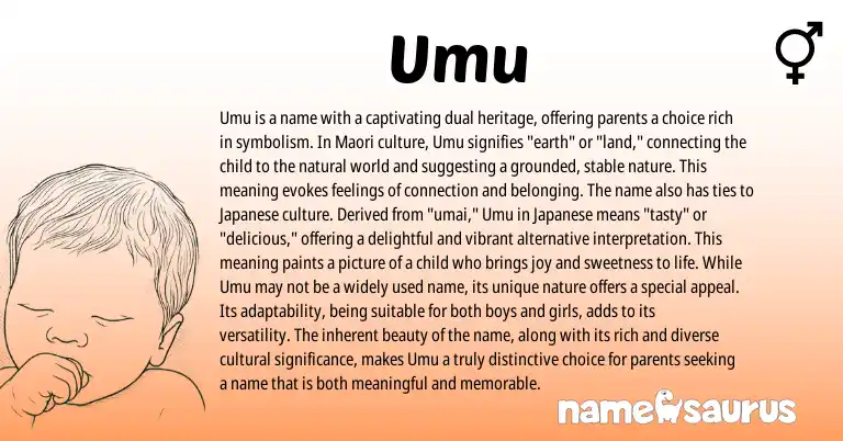 Infographic about Umu name meaning, Umu is a name from Maori, Polynesian, Japanese origin(s).