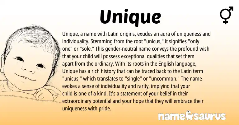Infographic about Unique name meaning, Unique is a name from English, Latin origin(s).