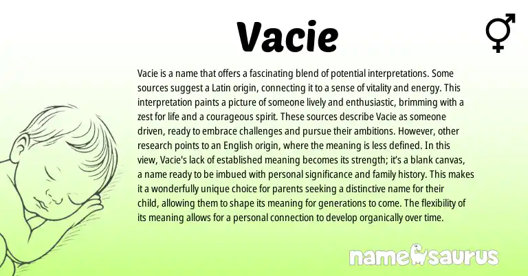Infographic about Vacie name meaning, Vacie is a name from Latin origin(s).