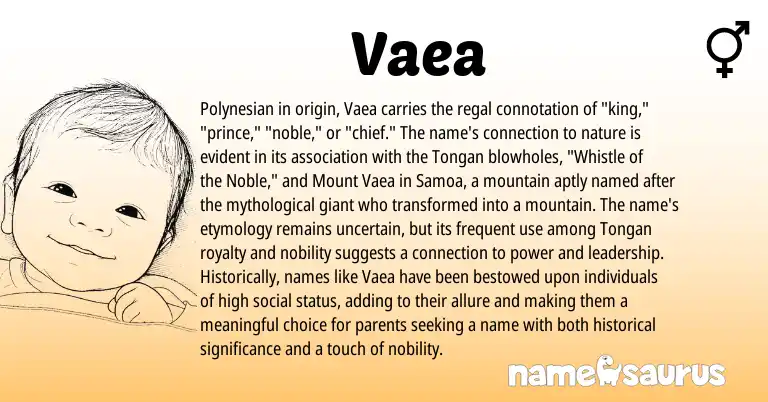 Infographic about Vaea name meaning, Vaea is a name from Tongan, Polynesian origin(s).