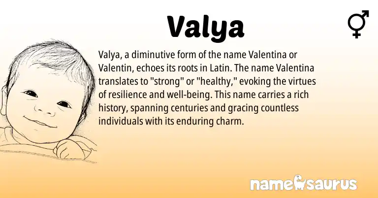 Infographic about Valya name meaning, Valya is a name from Latin origin(s).
