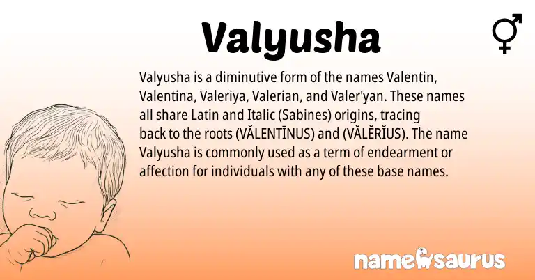Infographic about Valyusha name meaning, Valyusha is a name from Latin origin(s).