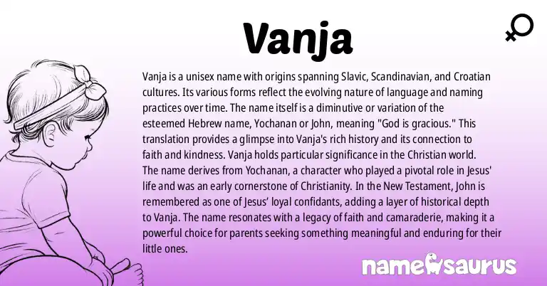 Infographic about Vanja name meaning, Vanja is a name from Slavic, Scandinavian, Croatian, Serbian origin(s).