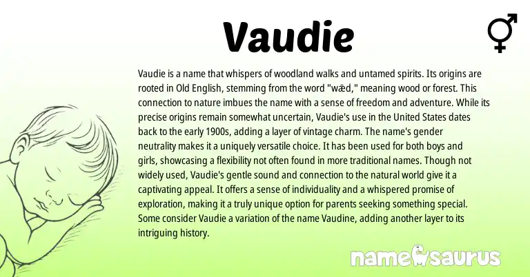 Infographic about Vaudie name meaning, Vaudie is a name from English origin(s).