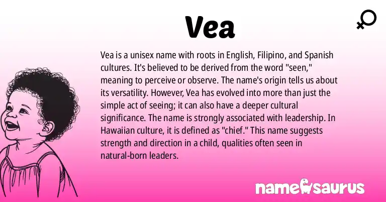 Infographic about Vea name meaning, Vea is a name from English, Filipino, Spanish, Pacific Islander origin(s).