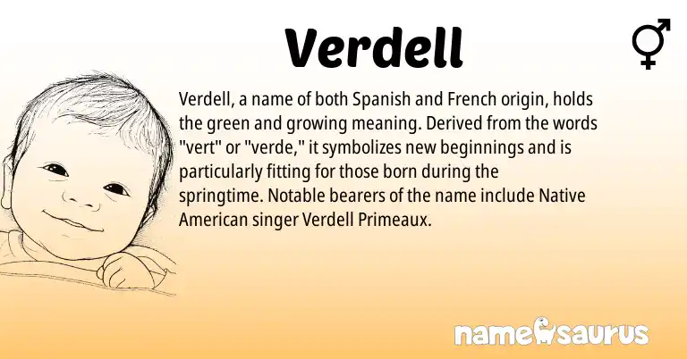 Infographic about Verdell name meaning, Verdell is a name from Native American, Spanish, French origin(s).