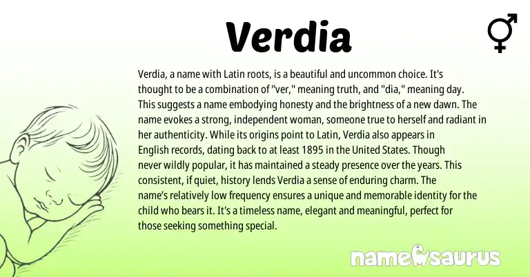 Infographic about Verdia name meaning, Verdia is a name from Latin origin(s).
