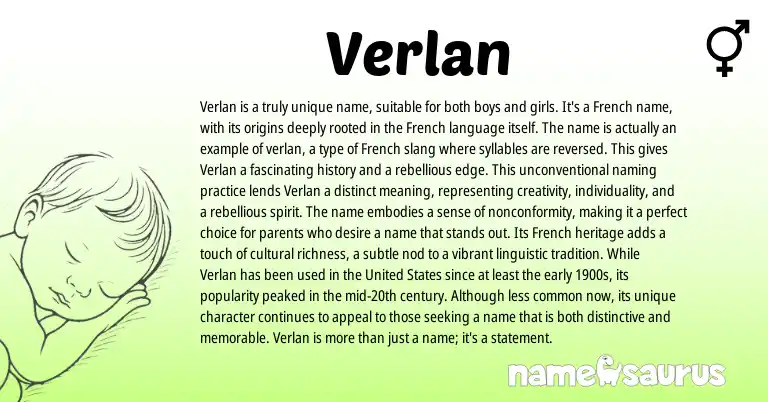 Infographic about Verlan name meaning, Verlan is a name from French origin(s).