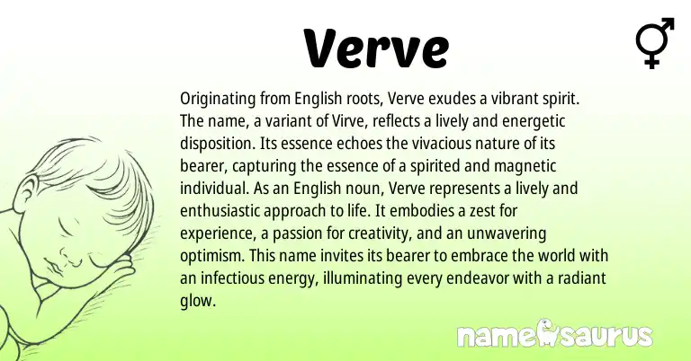 Infographic about Verve name meaning, Verve is a name from English origin(s).