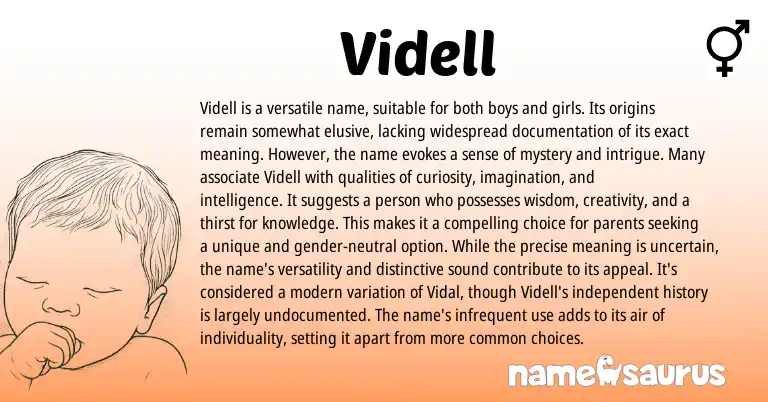 Infographic about Videll name meaning, Videll is a name from English origin(s).