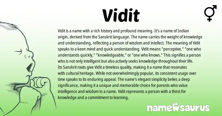 Infographic about Vidit name meaning, Vidit is a name from Indian, Sanskrit origin(s).