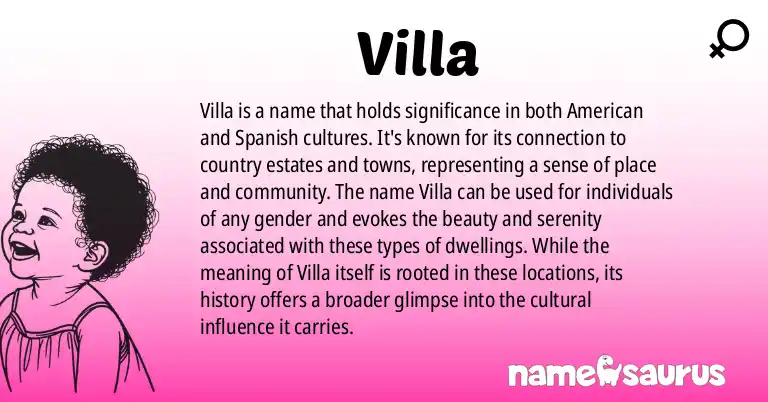 Infographic about Villa name meaning, Villa is a name from American, Spanish origin(s).