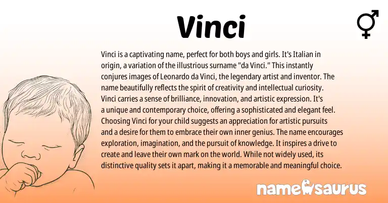 Infographic about Vinci name meaning, Vinci is a name from Italian origin(s).