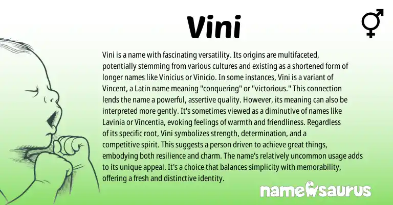 Infographic about Vini name meaning, Vini is a name from Latin origin(s).