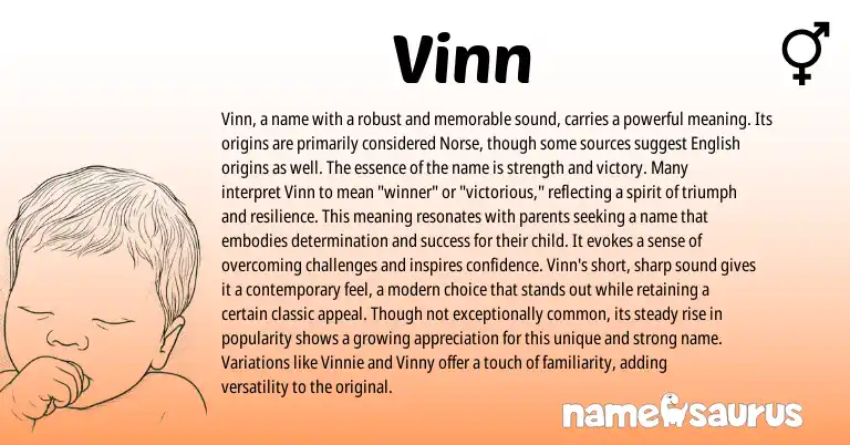 Infographic about Vinn name meaning, Vinn is a name from Sanskrit, English, Norse origin(s).