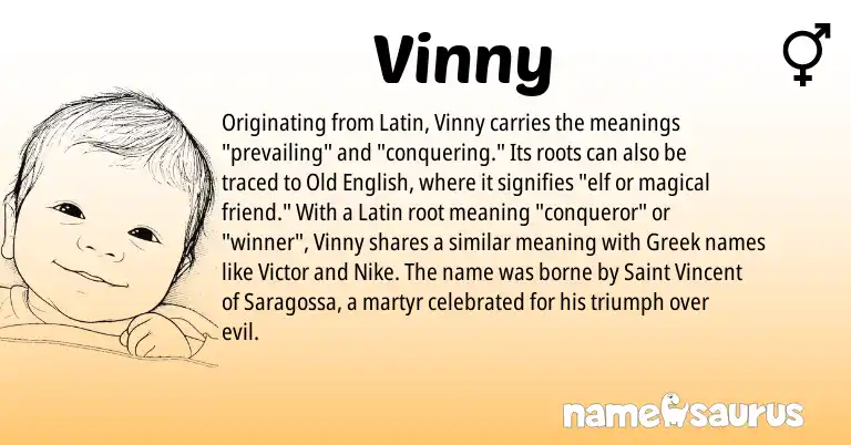 Infographic about Vinny name meaning, Vinny is a name from Old English, Latin, Greek origin(s).