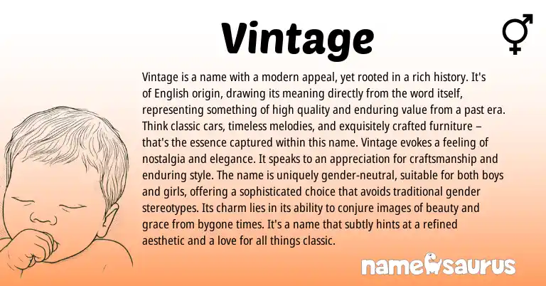 Infographic about Vintage name meaning, Vintage is a name from English origin(s).