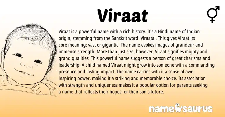 Infographic about Viraat name meaning, Viraat is a name from Indian, Sanskrit origin(s).