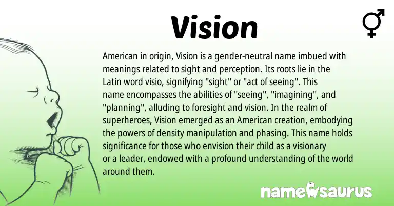 Infographic about Vision name meaning, Vision is a name from Latin, American origin(s).