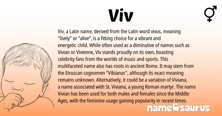 Infographic about Viv name meaning, Viv is a name from Etruscan, Roman, Latin origin(s).