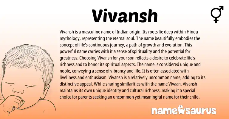 Infographic about Vivansh name meaning, Vivansh is a name from Indian, Hindu, Sanskrit origin(s).