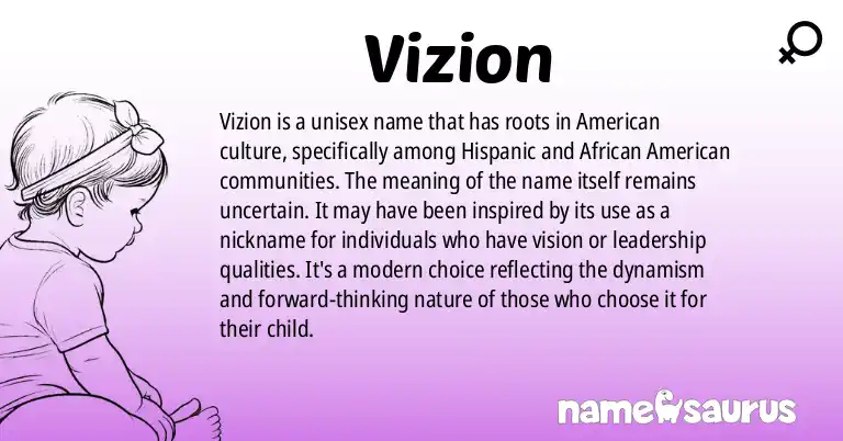 Infographic about Vizion name meaning, Vizion is a name from American (Hispanic), African American origin(s).