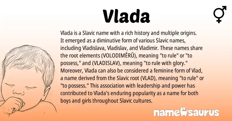 Infographic about Vlada name meaning, Vlada is a name from Slavic origin(s).