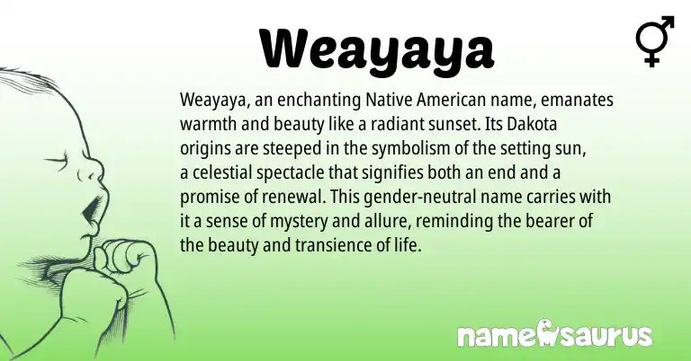 Infographic about Weayaya name meaning, Weayaya is a name from Native American, Dakota origin(s).