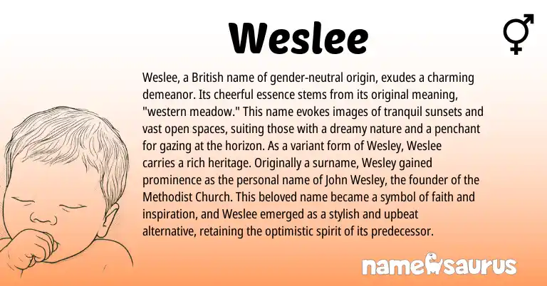 Infographic about Weslee name meaning, Weslee is a name from British origin(s).
