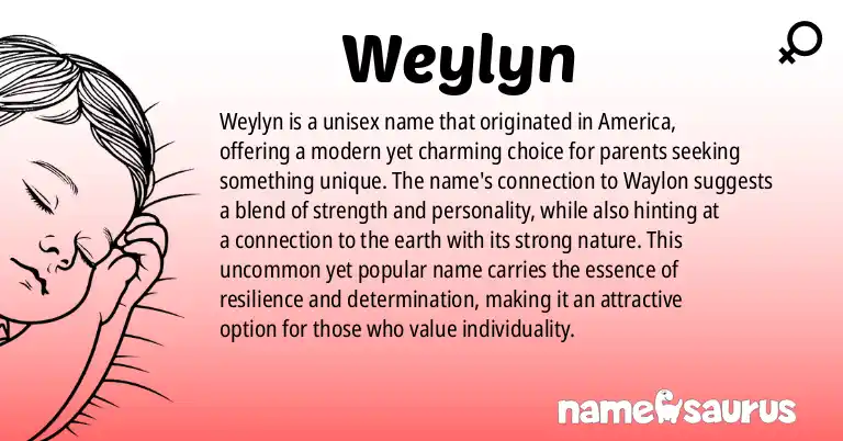 Infographic about Weylyn name meaning, Weylyn is a name from American origin(s).