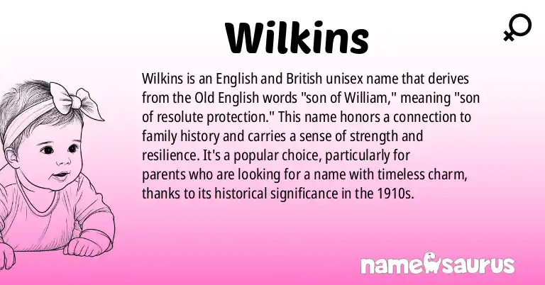 Infographic about Wilkins name meaning, Wilkins is a name from English, British origin(s).