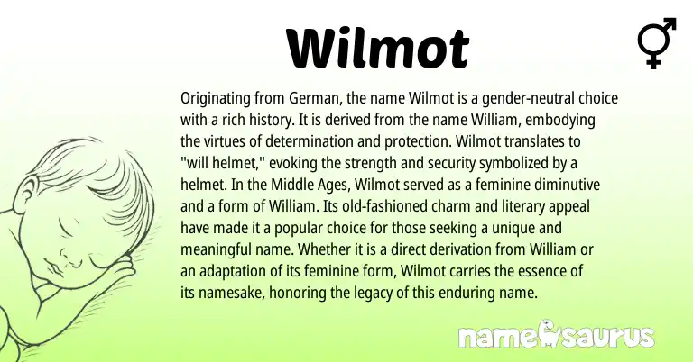 Infographic about Wilmot name meaning, Wilmot is a name from German origin(s).