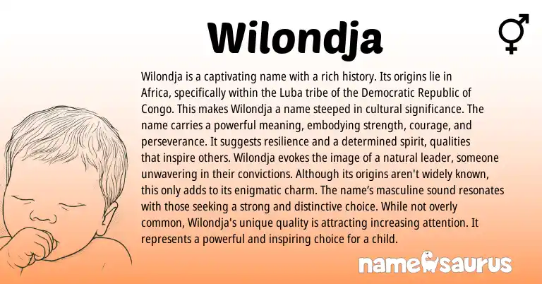Infographic about Wilondja name meaning, Wilondja is a name from African origin(s).