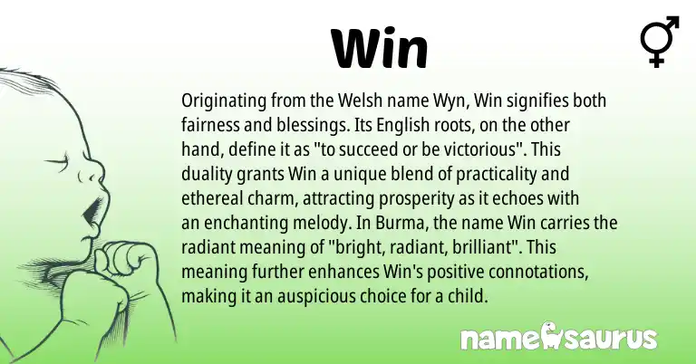 Infographic about Win name meaning, Win is a name from English, Welsh origin(s).