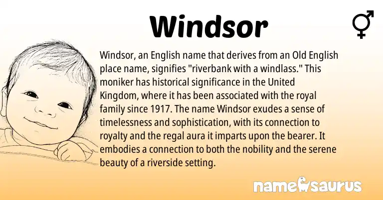 Infographic about Windsor name meaning, Windsor is a name from Old English, English, United Kingdom origin(s).