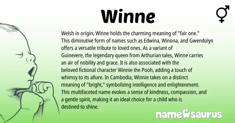 Infographic about Winne name meaning, Winne is a name from Welsh, Arthurian origin(s).