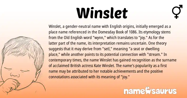 Infographic about Winslet name meaning, Winslet is a name from Old English, English, British origin(s).