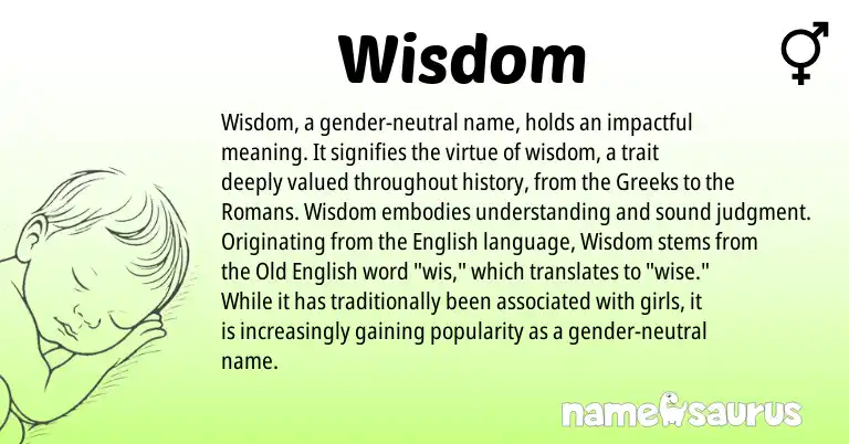 Infographic about Wisdom name meaning, Wisdom is a name from Old English, English origin(s).