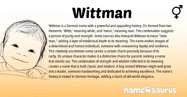 Infographic about Wittman name meaning, Wittman is a name from Germanic origin(s).