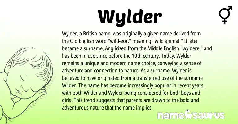 Infographic about Wylder name meaning, Wylder is a name from Middle English, Old English, British origin(s).