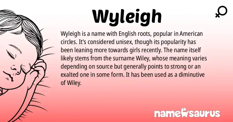 Infographic about Wyleigh name meaning, Wyleigh is a name from English (American) origin(s).
