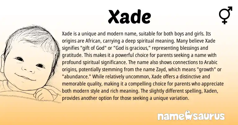 Infographic about Xade name meaning, Xade is a name from African origin(s).