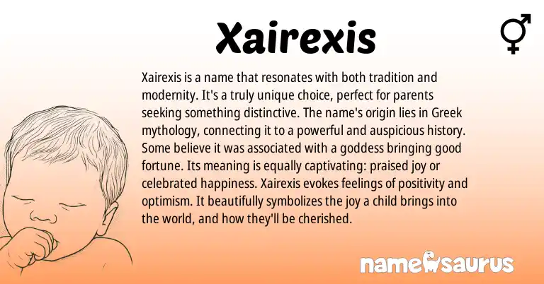 Infographic about Xairexis name meaning, Xairexis is a name from Greek origin(s).