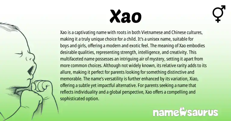 Infographic about Xao name meaning, Xao is a name from Vietnamese origin(s).