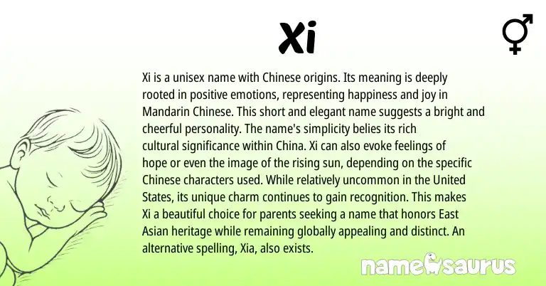 Infographic about Xi name meaning, Xi is a name from Mandarin, Chinese origin(s).