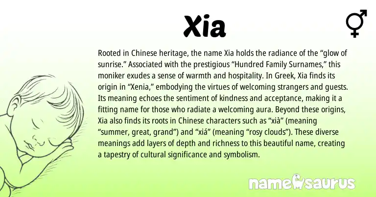 Infographic about Xia name meaning, Xia is a name from Chinese, Greek origin(s).
