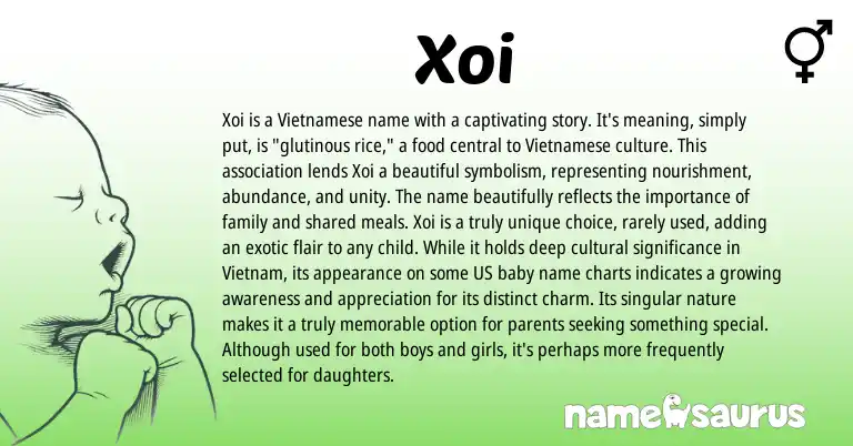Infographic about Xoi name meaning, Xoi is a name from Vietnamese origin(s).